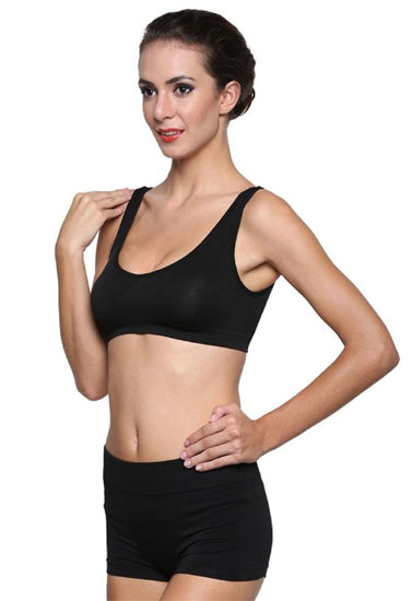 3-Pack Scoop Neck Black Sports Bra Boyshort Set