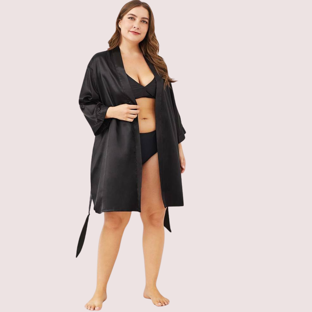 5XL-6XL Black Japanese Silk Satin Robe