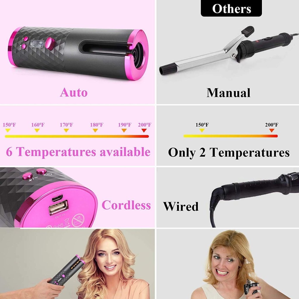 Hair Curler Adjustable Temperature usb Rechargeable