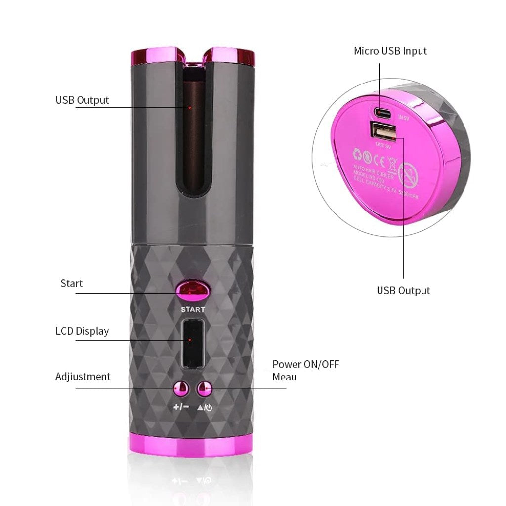 Hair Curler Adjustable Temperature usb Rechargeable