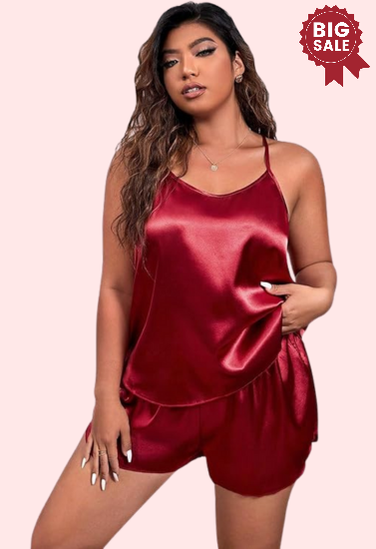 Plus Size Women's Silk Cami and Shorts Set