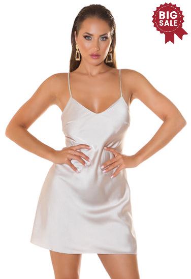 V-Neck Satin Mini Dress with Front Cutout