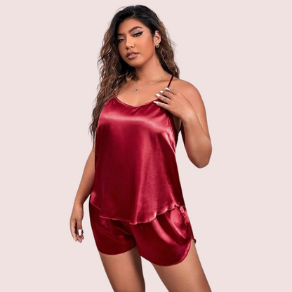 Plus Size Women's Silk Cami and Shorts Set